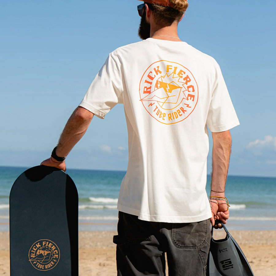 

Camiseta Masculina De Surf Com Estampa Retrô Manga Curta Praia Férias Casual