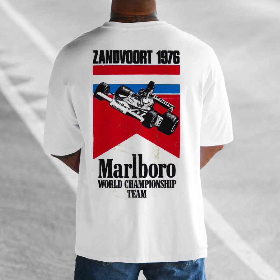 

Men's T-Shirt Oversized Vintage Racing Casual Short Sleeve Fashion Daily Tops White