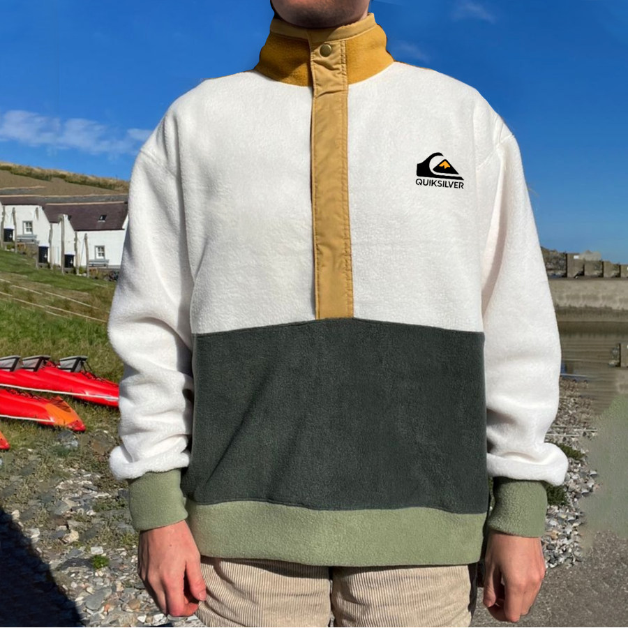 

Unisex Academy Vintage Colorblock Fleece Surf Polo Sweatshirt