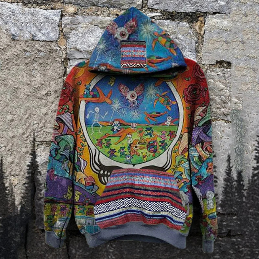 

Men's Retro Hooded Sweatshirt Vintage Sea Creatures Pattern Autumn Winter Hoodies Streetwear