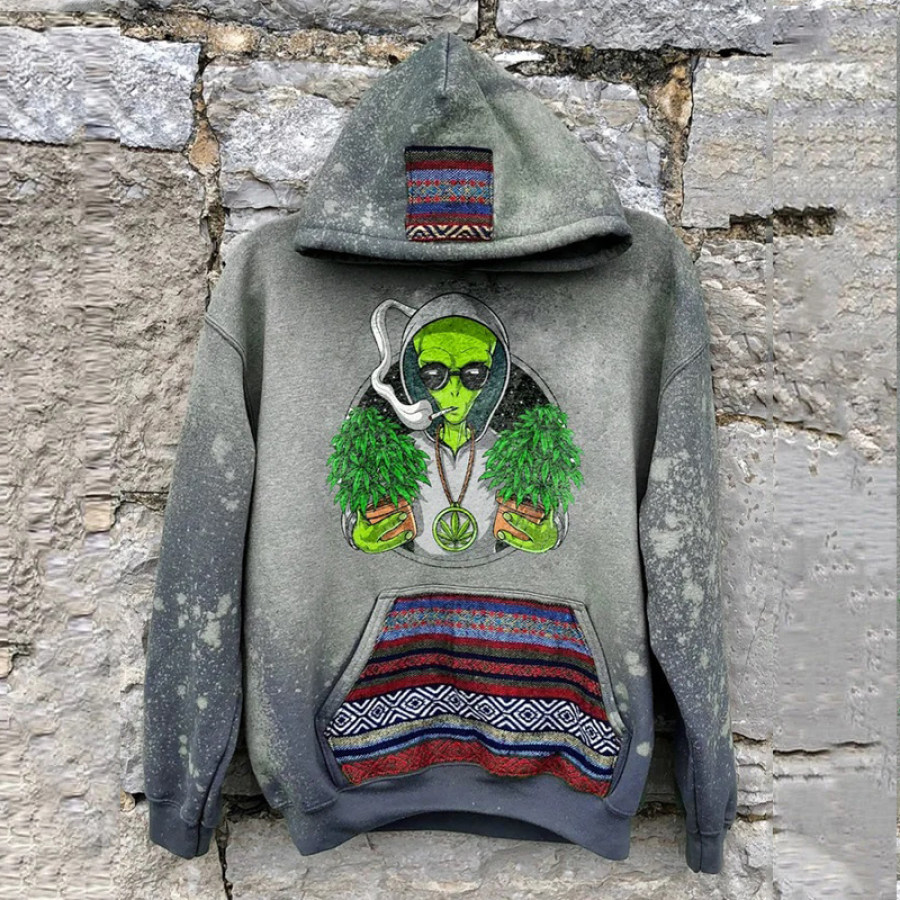 

Men's Retro Hooded Sweatshirt Vintage Alien Ethnic Pattern Autumn Winter Hoodies Streetwear