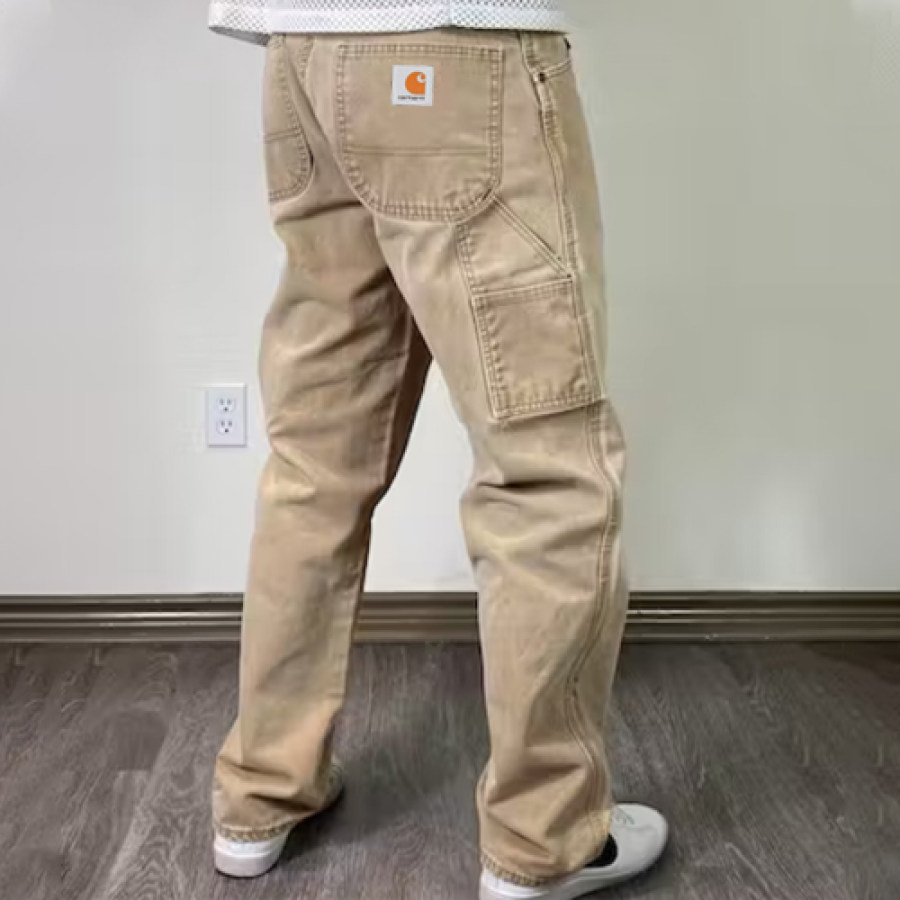 

Men Vintage Wash Khaki Sun Faded Dickies Carpenter Pants Work Trousers