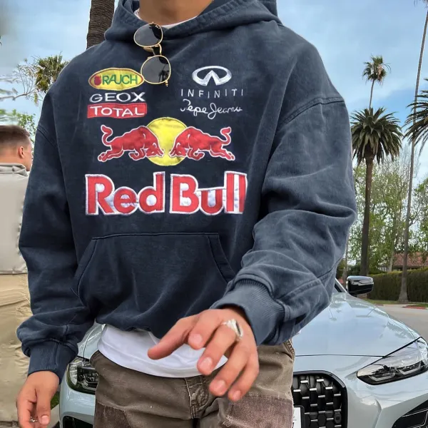 Racing Letter Graphic Print Street Leisure Oversized Hoodie - Cotosen.com