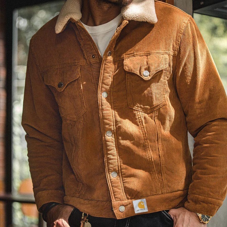 

Jaqueta Masculina Vintage Veludo Cotelê Lapela Casaco Externo Amarelo Gengibre