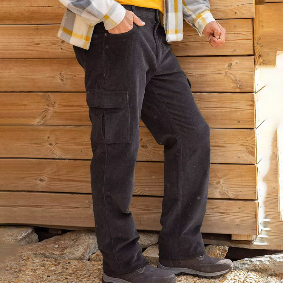 

Pantaloni Casual In Velluto A Coste Da Uomo Con Tasche Cargo