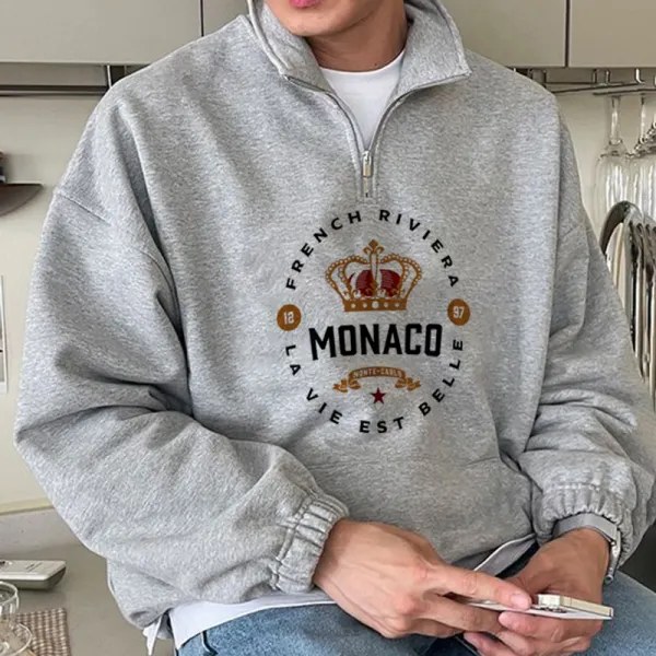 Unisex-Sweatshirt „Monaco“ Mit Monte-Carlo-Print Und Halbem Reißverschluss - Faciway.com 