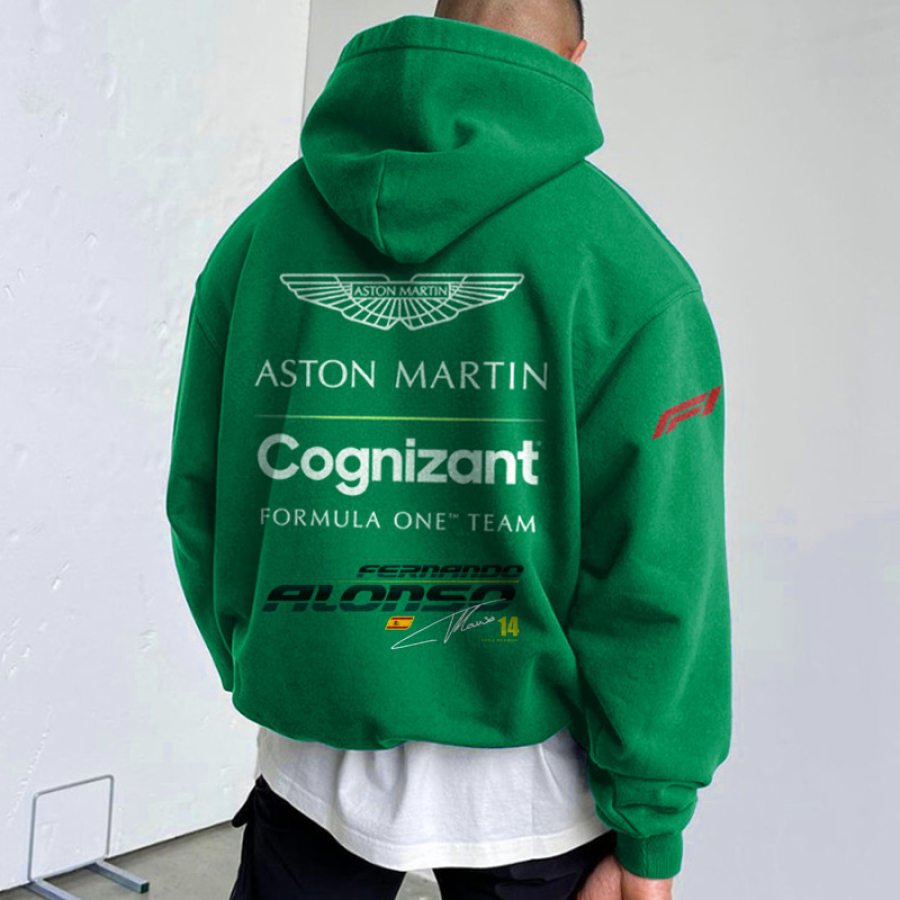 

Men's Oversized Hoodie Retro Racing Print Green