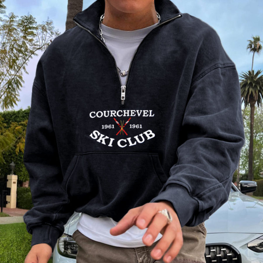 

Men's Oversized Half Open Collar Sweatshirt Vintage Courchevel Ski Club