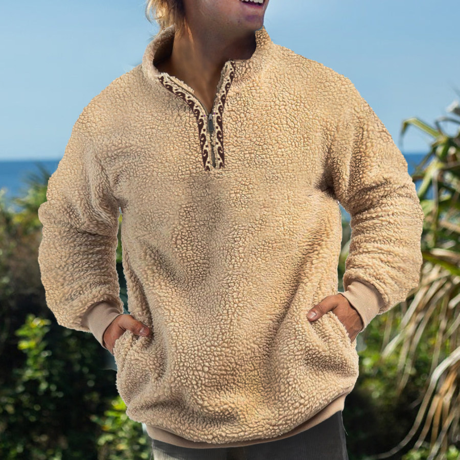 

Sweat-shirt En Polaire Décontracté Et Chaud Unisexe Rétro Uni Avec Fermeture éclair 1/4