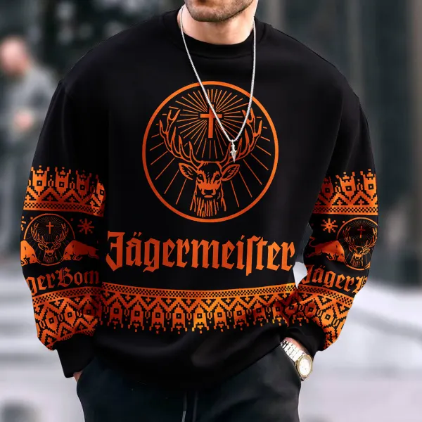 Unisex Casual Christmas Sweatshirt Jagermeister Print Pullover Sweatshirt JägerBomb Sweatshirt - Cotosen.com