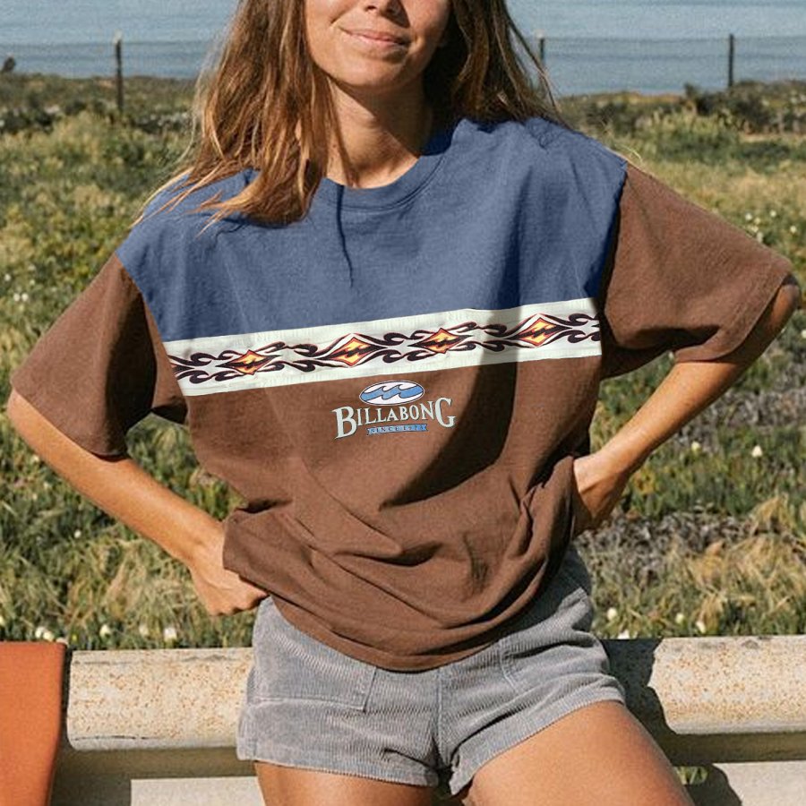 

Casual Vintage Patchwork Surf T-shirt