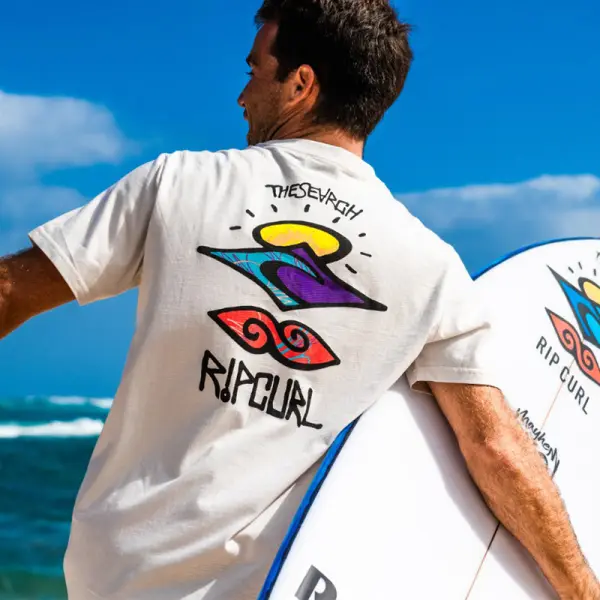 Men's Surf Print Beach Holiday Short Sleeve T-Shirt - Salolist.com 