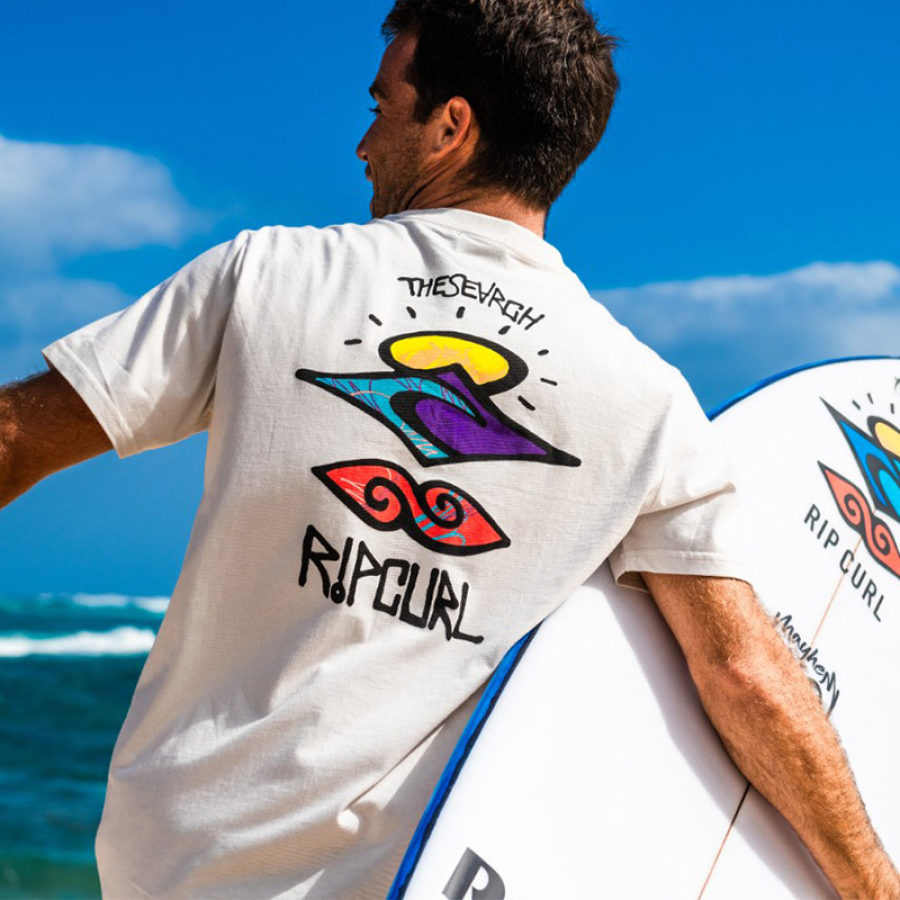 

T-shirt à Manches Courtes Pour Hommes Imprimé Surf Vacances à La Plage