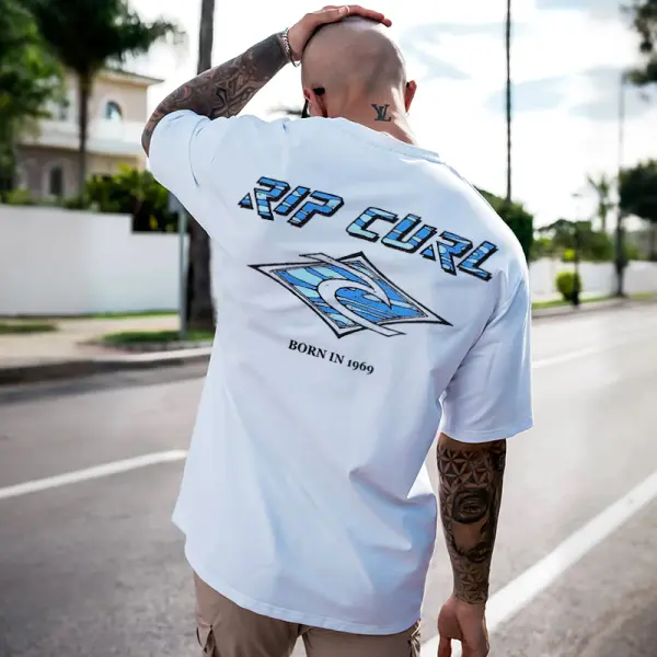 Oversized Men's Surf Print Beach Holiday T-Shirt - Cotosen.com