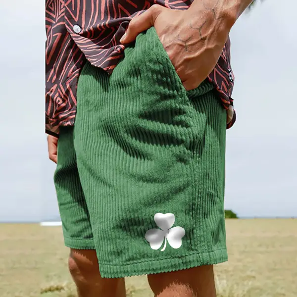 Men's Surf Shorts Shamrock St. Patrick's Day Lucky Print Retro Corduroy 5 Inch Beach Daily Casual Shorts - Cotosen.com