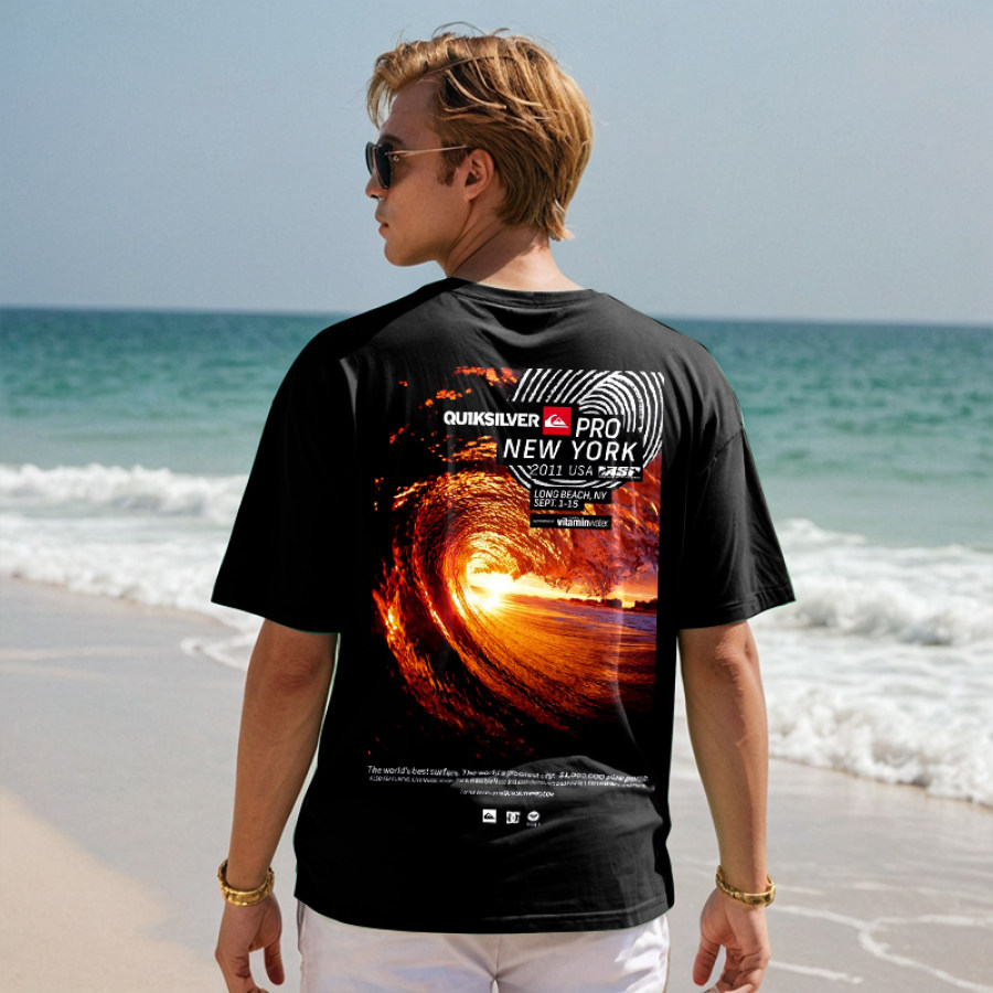 

Men's Vintage Surf Print Beach Resort T-Shirt