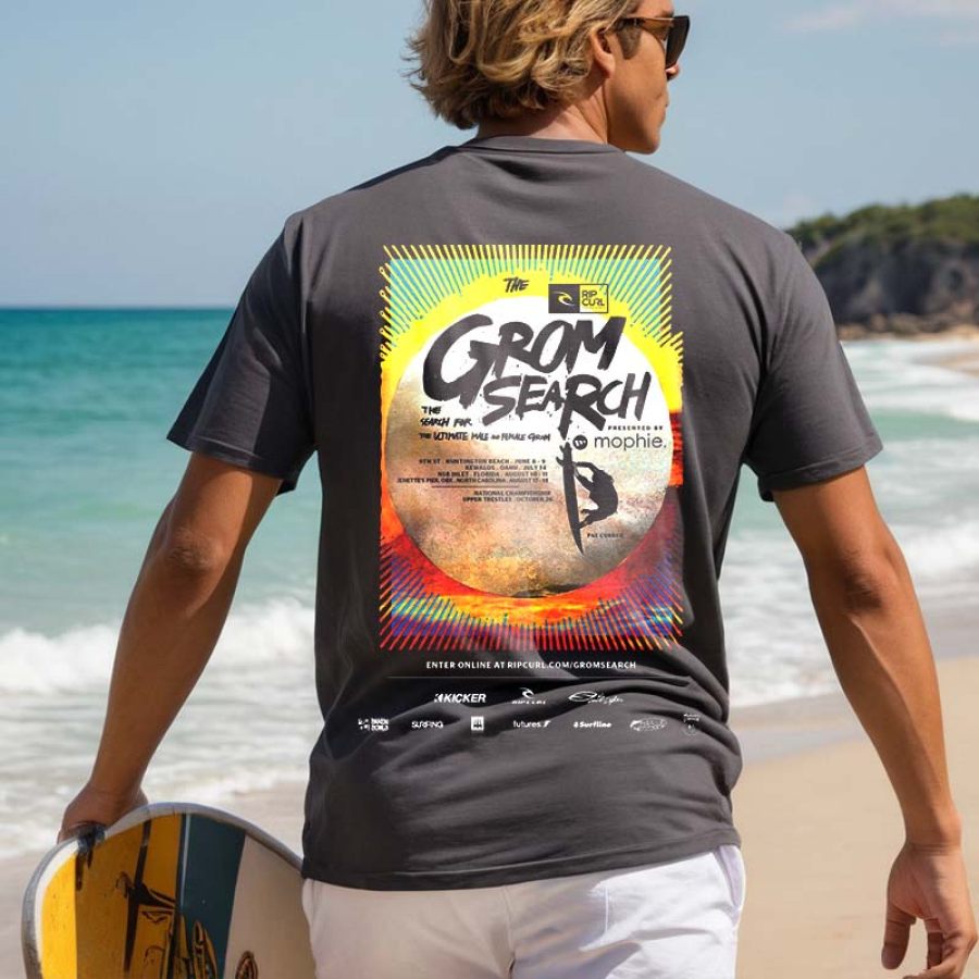 

Oversize Men's Vintage Surf Print Beach Resort T-Shirt