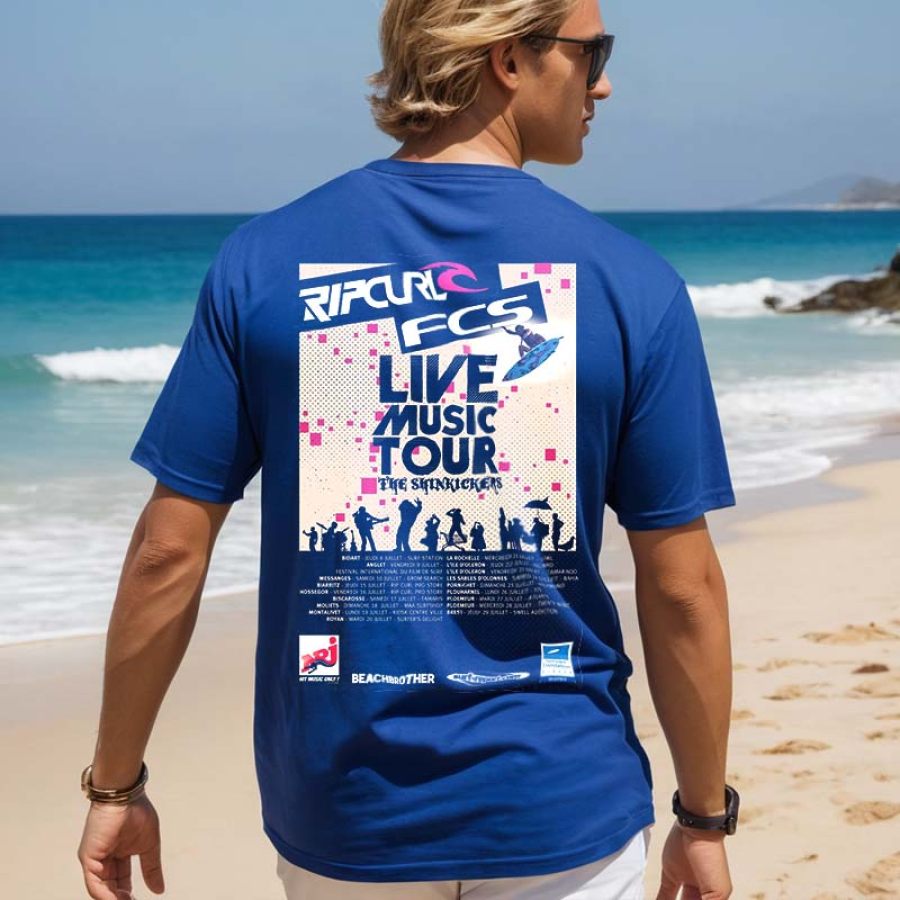 

Men's Vintage Surf Print Beach Resort T-Shirt