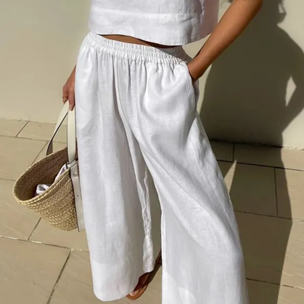 Minimalist Cotton And Linen Urban Wide-leg Pants - Salolist.com 