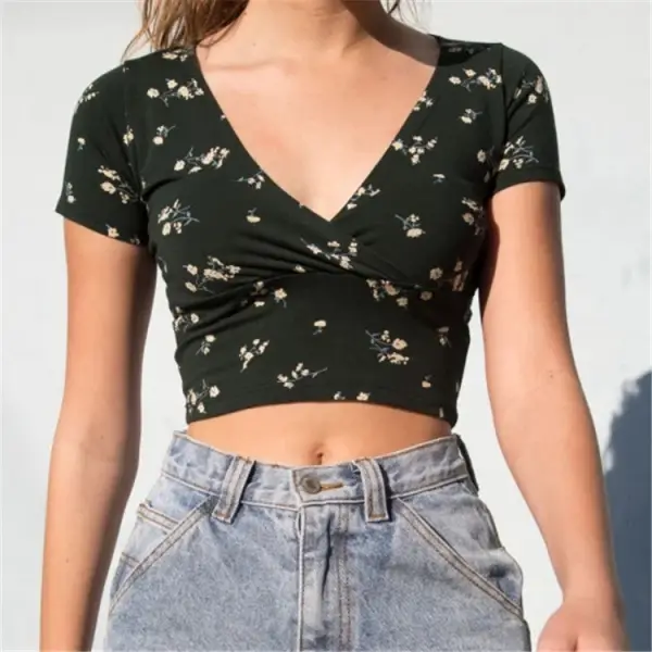 Cross-neck short-sleeved T-shirt Slim Cropped Women's Tank Tops and Camis Tube Tops Camisole 