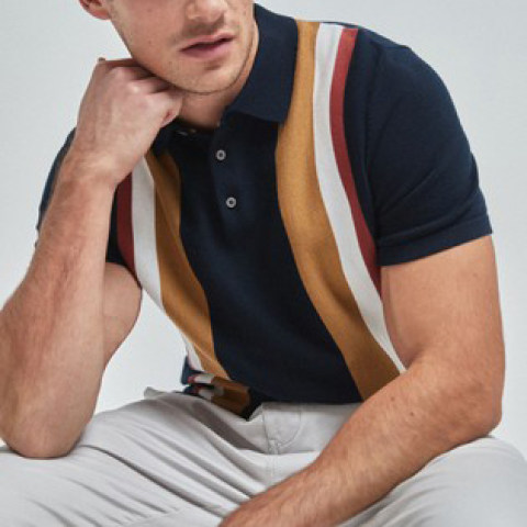 Mens casual striped short sleeve polo shirt