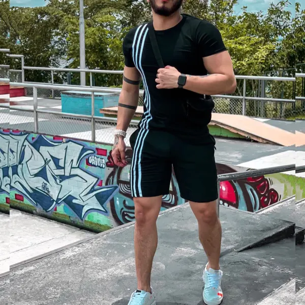 Mens black T-shirt shorts suit - Leanarea.chimpone.com 