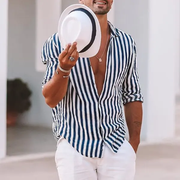 Mens Navy Striped Shirt - Kalesafe.com 