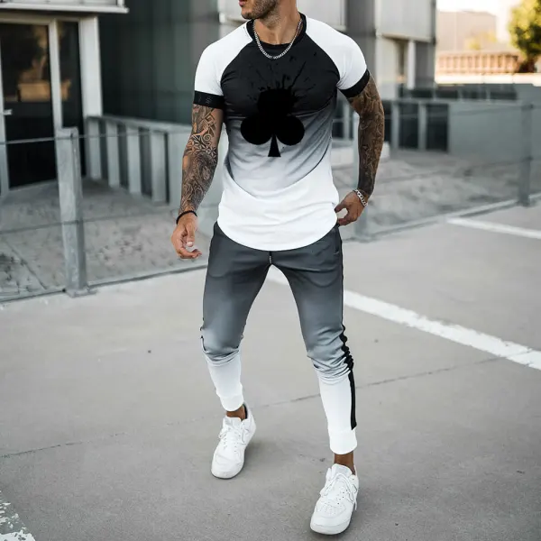 Mens black and white gradient print suit - Leanarea.chimpone.com 