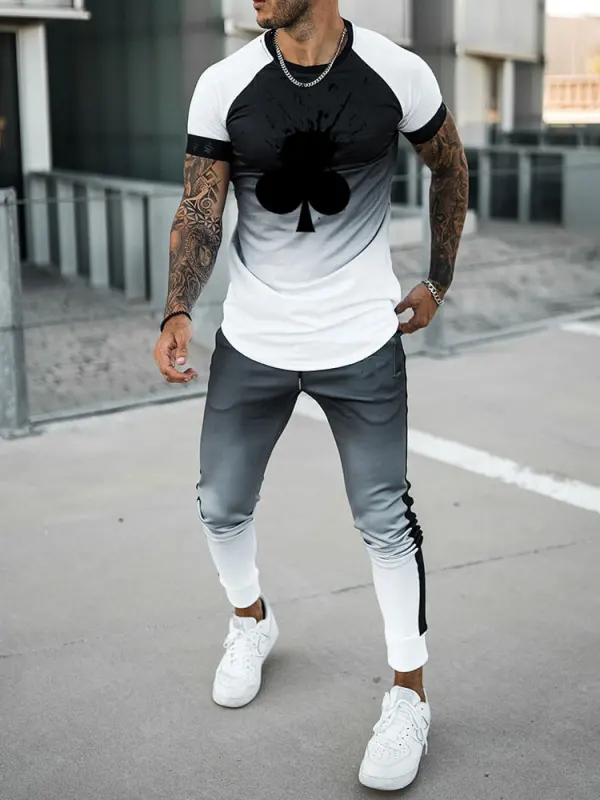 Mens black and white gradient print suit - Inkshe.com 