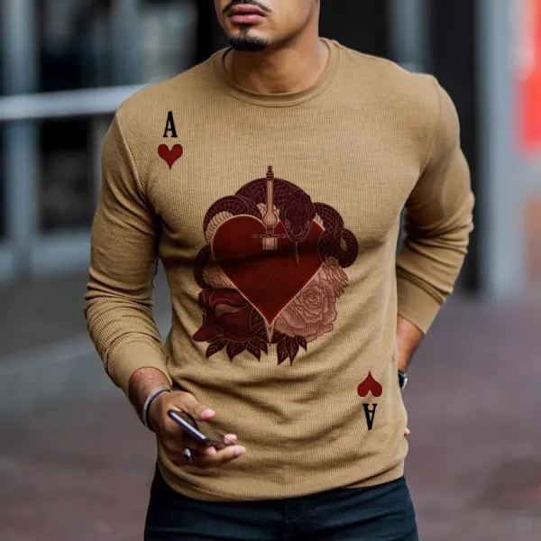 Mens Brown Printed Knit Long Sleeve T-Shirt - Leanarea.chimpone.com 