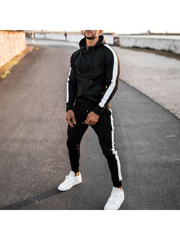 Mens Black Sports Casual Jogging Pants Long Sleeve Suit - tarotall.com