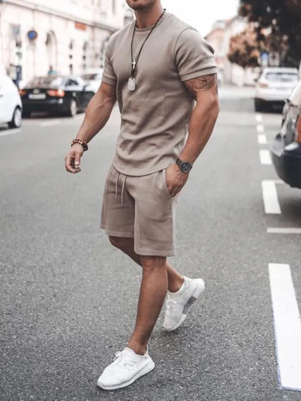 Men's casual round neck short sleeve sports suit - Inkshe.com 