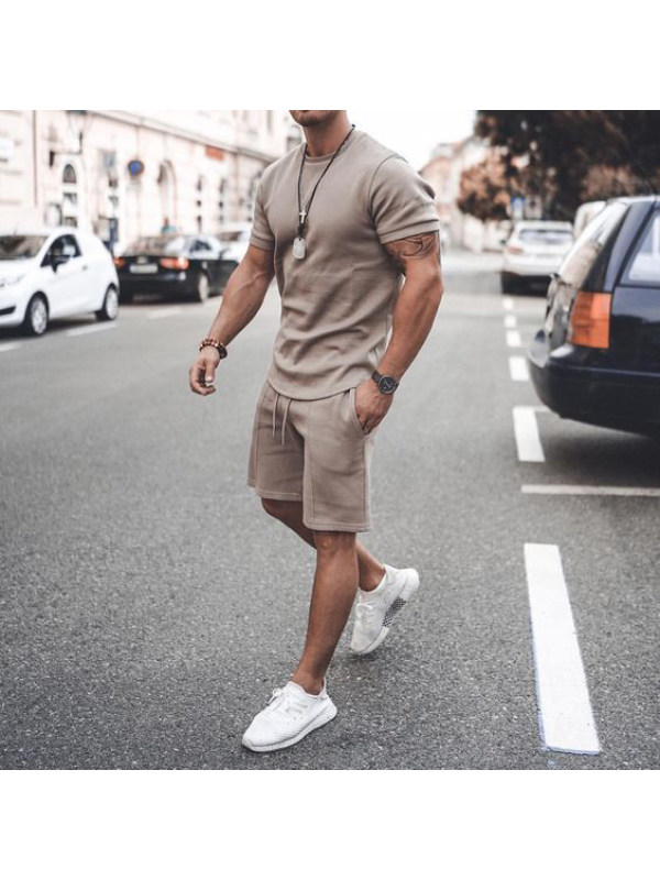 Men's casual round neck short sleeve sports suit - Inkshe.com 
