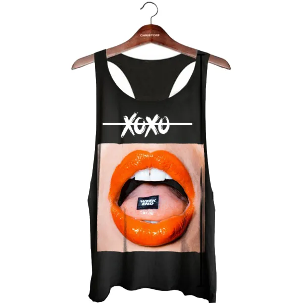 Fashion casual red lips printed vest - Leanarea.chimpone.com 