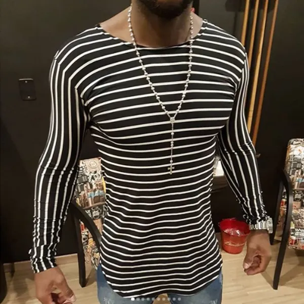 Autumn fashion casual long-sleeved striped bottoming T-shirt - Leanarea.chimpone.com 