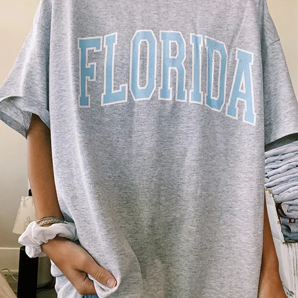 Round Neck Short Sleeve Florida Tee - Leanarea.chimpone.com 