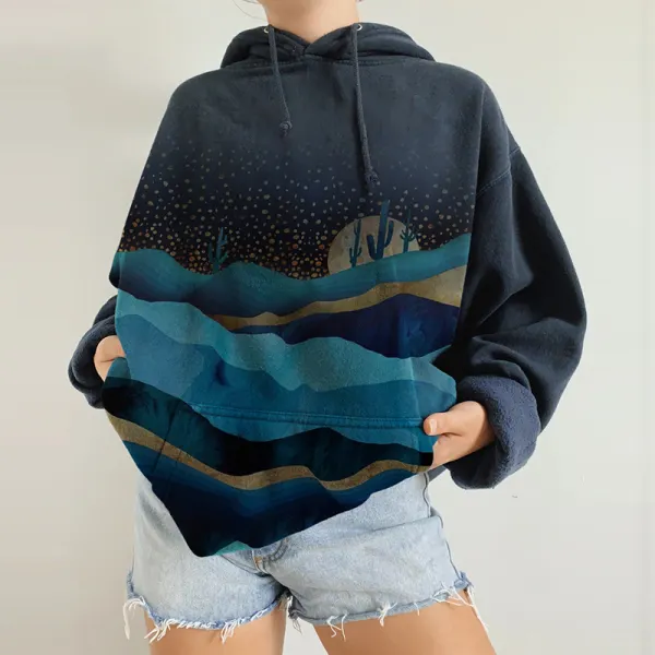 Ladies Forest Night Scenery Print Sweatshirt - Leanarea.chimpone.com 