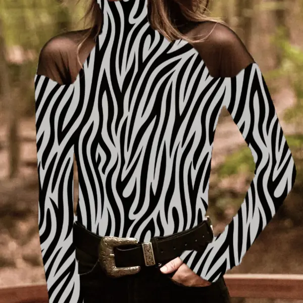 Women Autumn Zebra-stripe T-shirt - Leanarea.chimpone.com 
