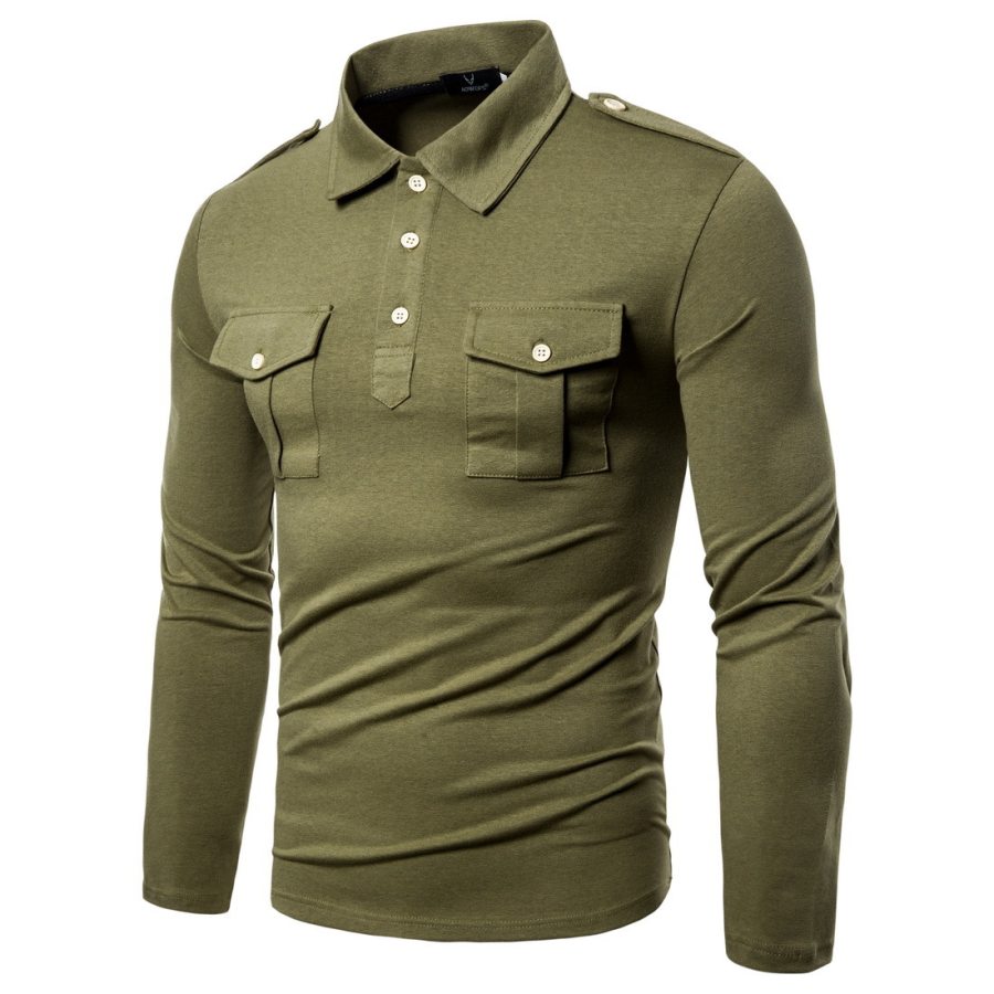 

Military Style Casual Lapel Long Sleeve T-Shirt