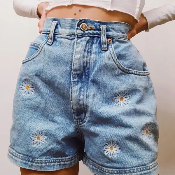 Retro Cute Daisy Denim Shorts - Leanarea.chimpone.com 