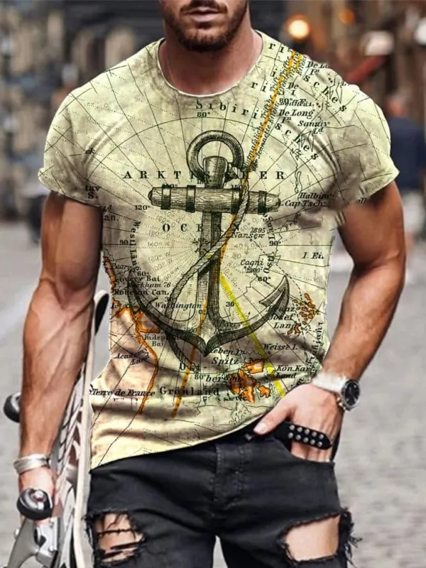 Designer map anchor print T-shirt - Plazabery.chimpone.com 