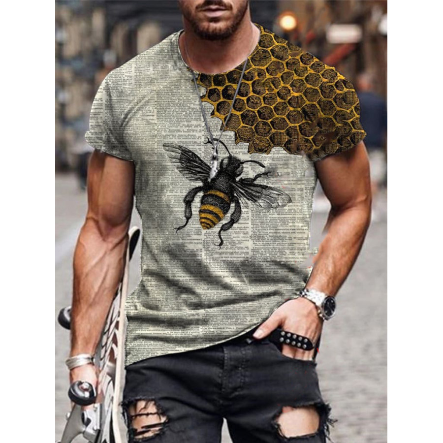 

Designer newspaper art bee print T-shirt