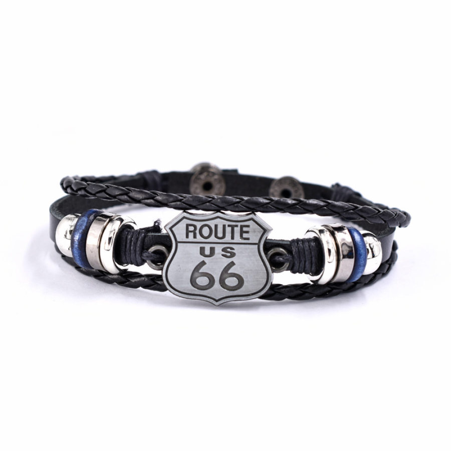 

Men's Route 66 Mother's Road Multilayer Adjustable Leather Wrist Bracelets