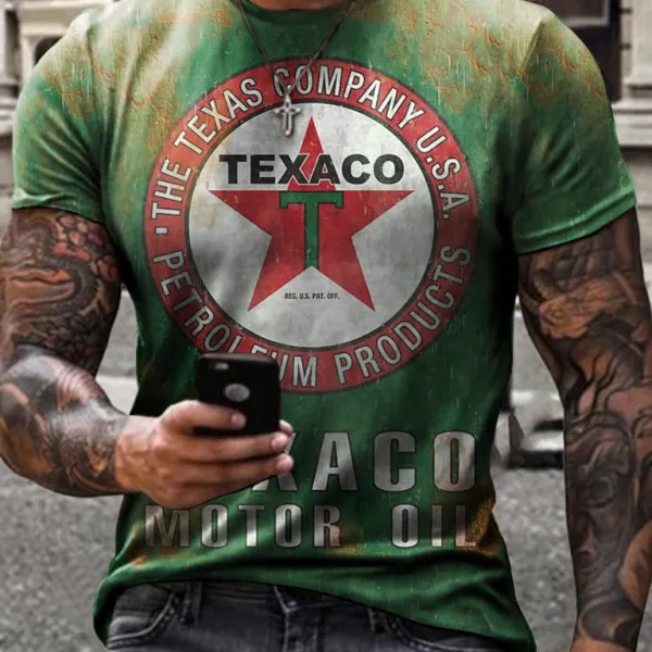 Retro casual engine oil print T-shirt - Styletaken.chimpone.com 