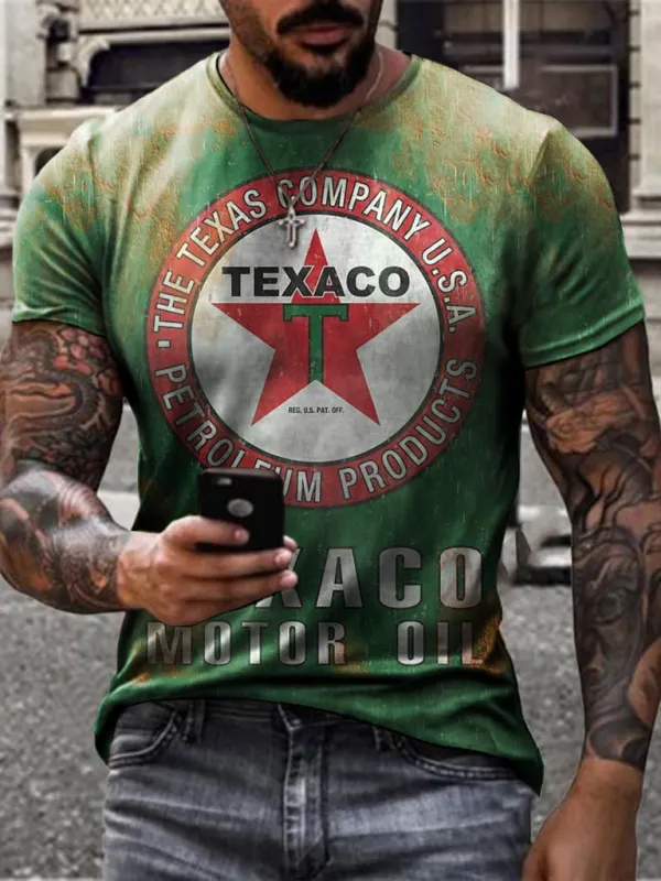 Retro casual engine oil print T-shirt - Plazabery.chimpone.com 