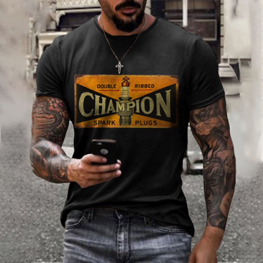

Men's retro spark plug print T-shirt