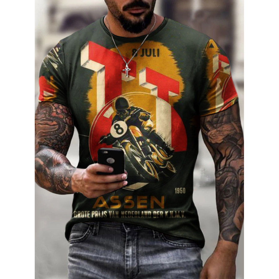 

Mens retro tt motorcycle print T-shirt