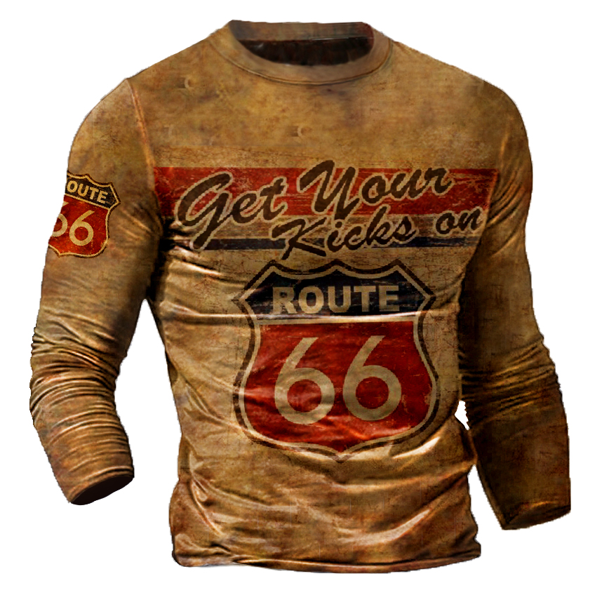 Men's Vintage Motorcycle Print Chic Outdoor Leisure Long-sleeved T-shirt
