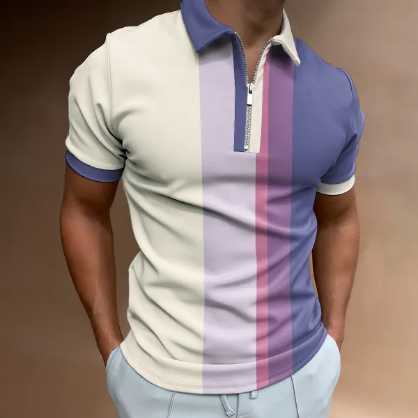 Contrasting Color Short-sleeved Polo Shirt - Mobivivi.com 