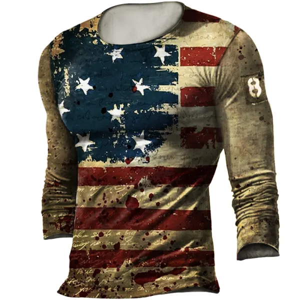 Men's American Flag Retro Print Tactical Casual T-shirt - Honeylop.chimpone.com 